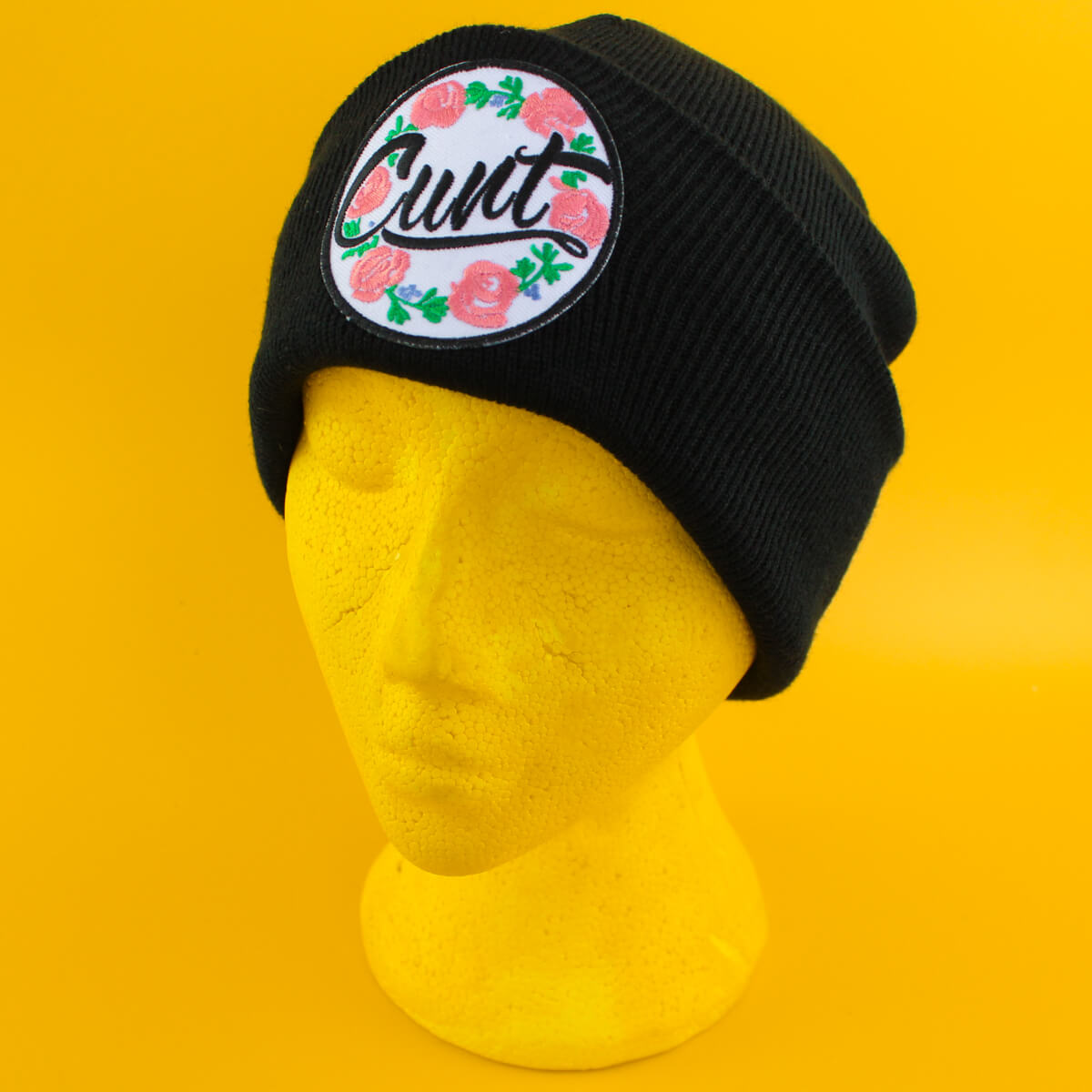 Cunt Floral Patch Black Beanie | Luna