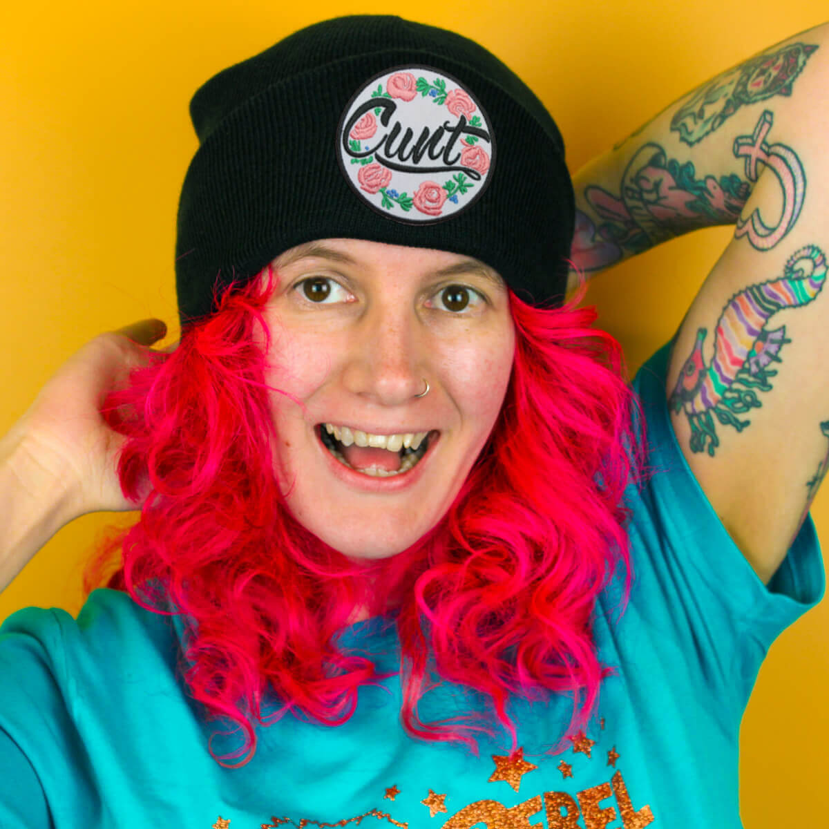 Cunt Floral Patch Black Beanie