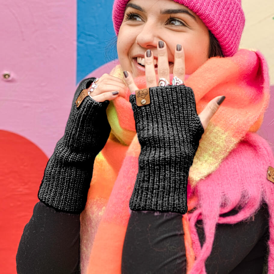 Black Hand Warmers with Tag