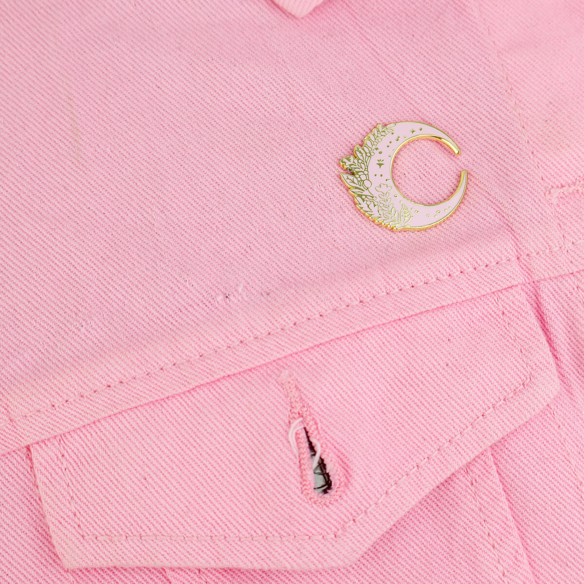 Floral Moon Pink Enamel Pin • Luna