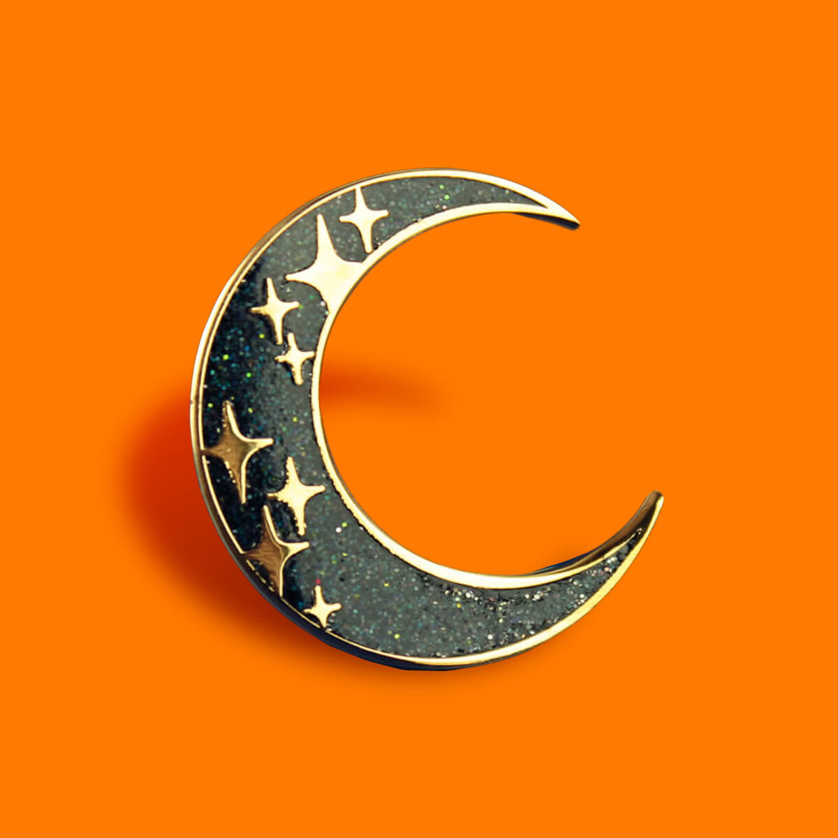 Black and Gold Glitter Moon Enamel Pin | Luna
