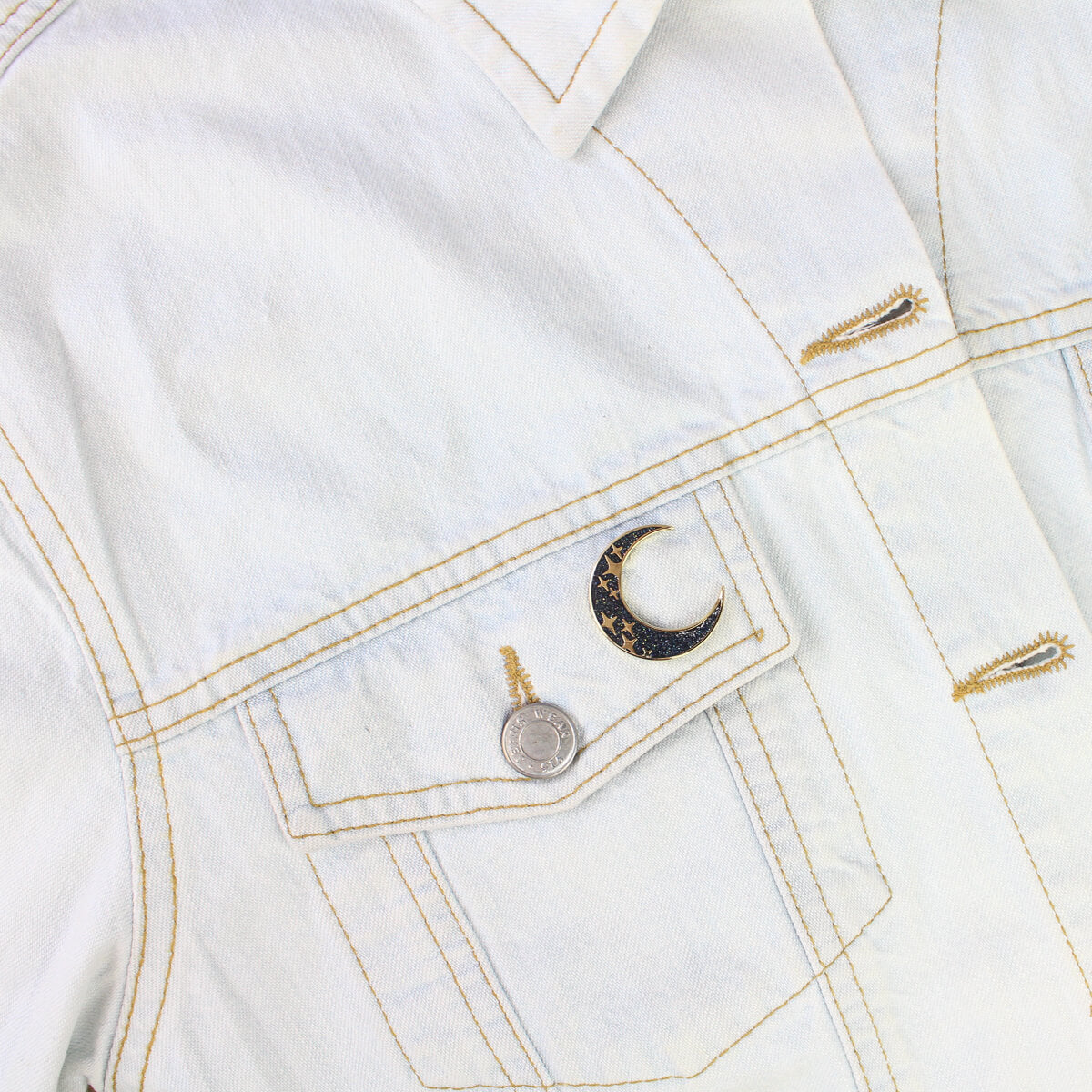 Black and Gold Glitter Moon Enamel Pin | Luna