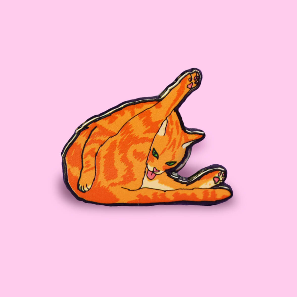 Cat Licking Butt Enamel Pin | Luna