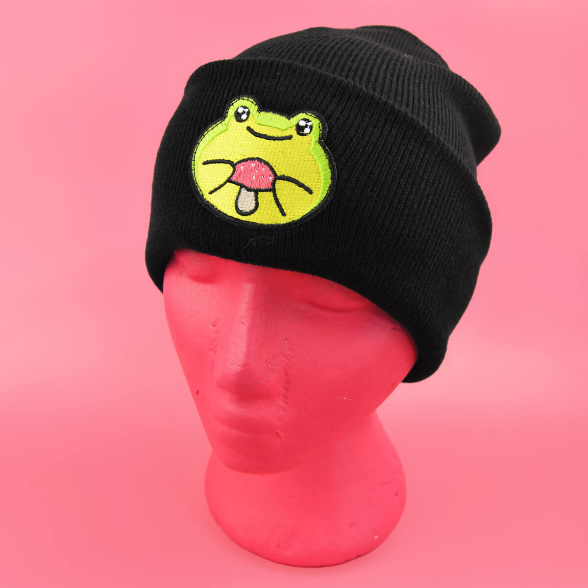 Frog & Mushroom Black Beanie | Luna