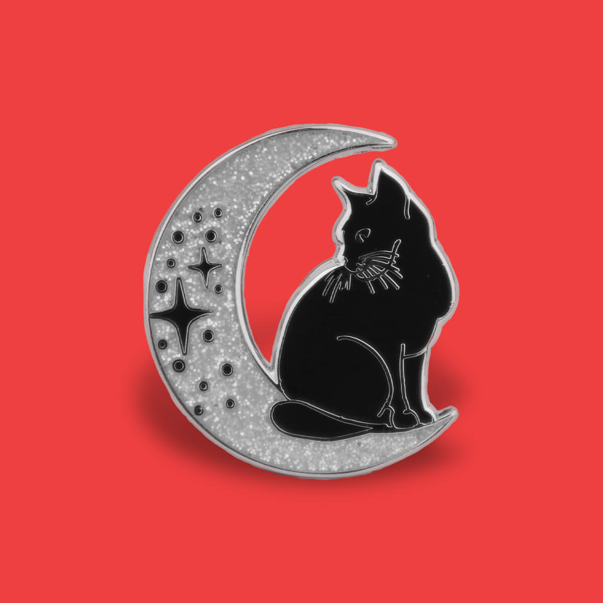Cat on Glitter Moon Enamel Pin • Luna