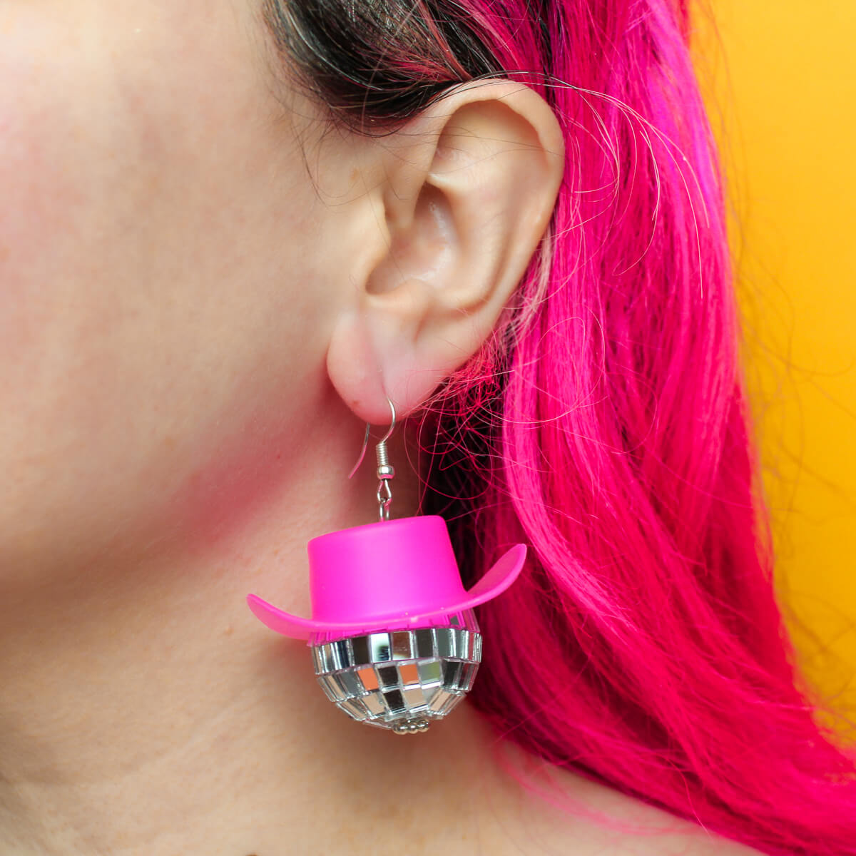 Pink Cowboy Hat Disco Ball Earrings | Luna