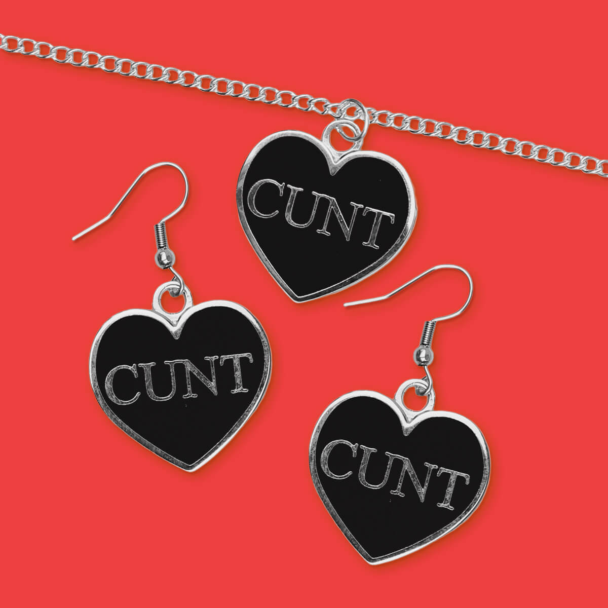 Cunt Black Heart Necklace & Earrings Bundle • Luna