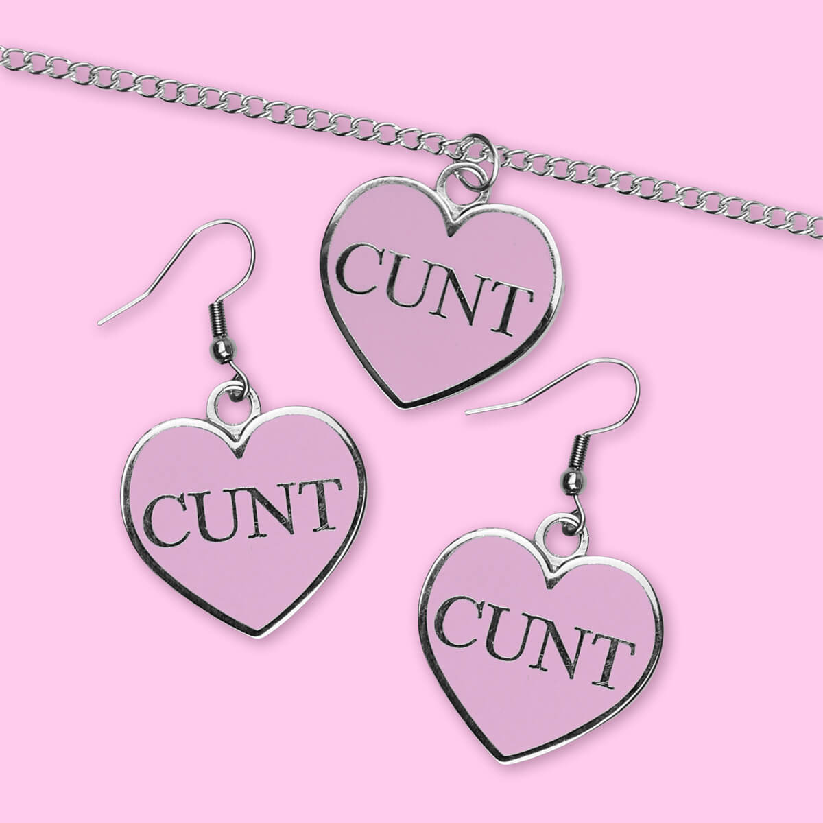 Cunt Pink Heart Necklace & Earrings Bundle • Luna