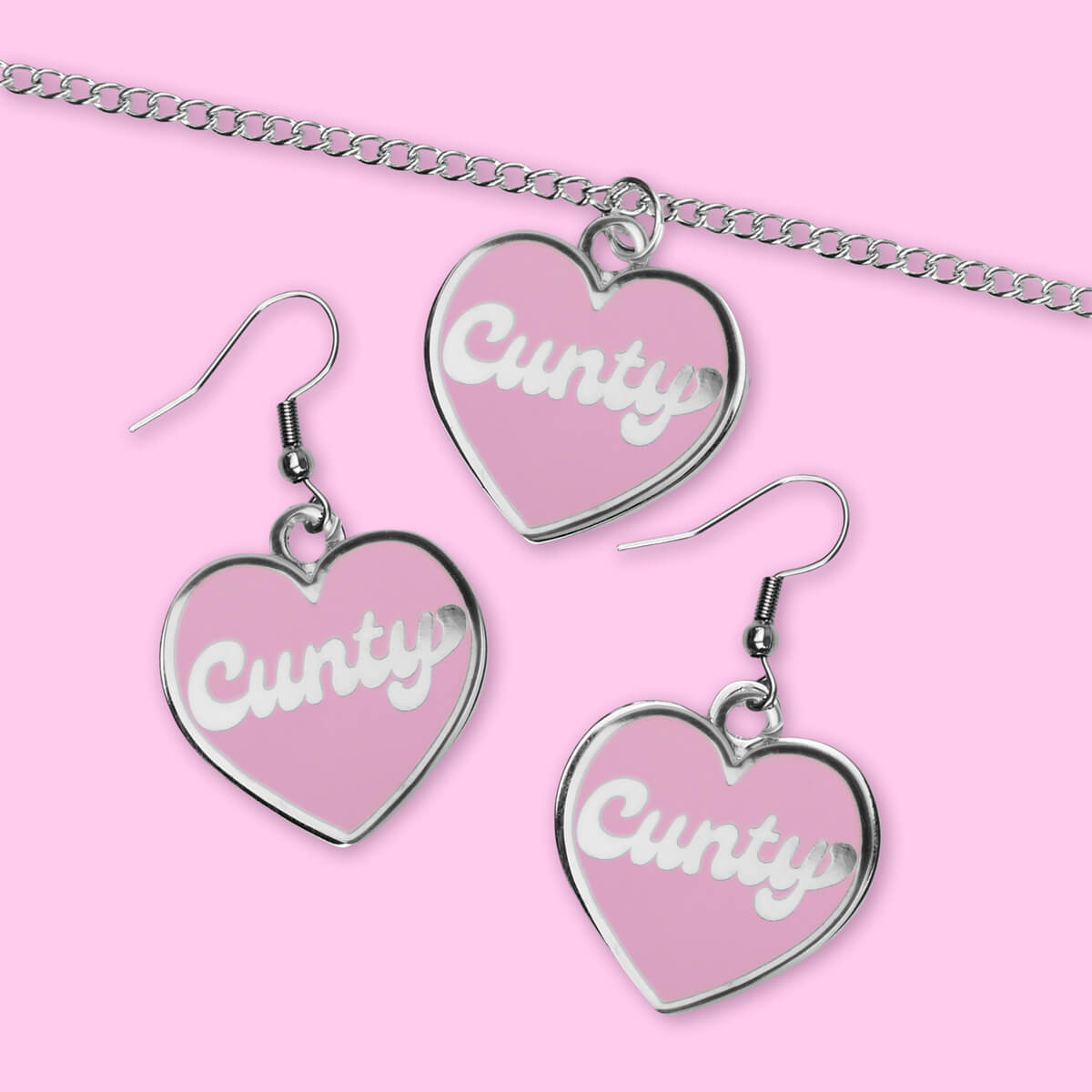 Cunty Pink Heart Necklace & Earrings Bundle • Luna