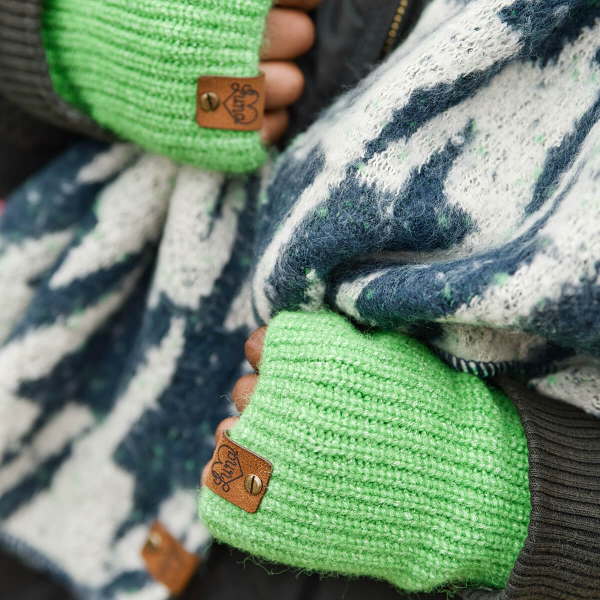 Bright Green Hand Warmers with Tag