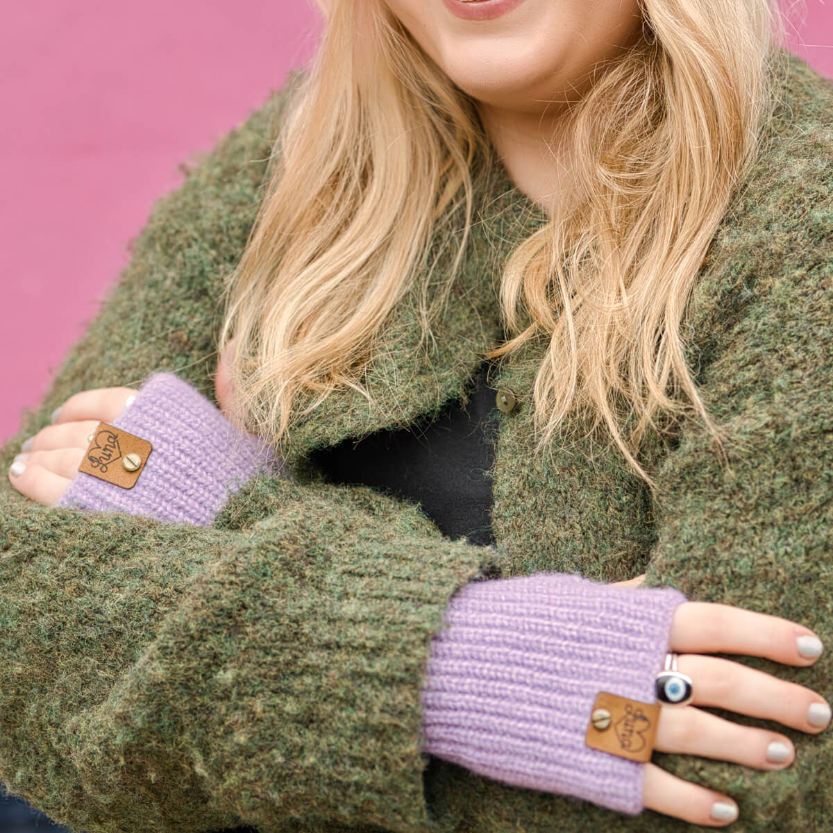 Bright Lilac Hand Warmers with Tag