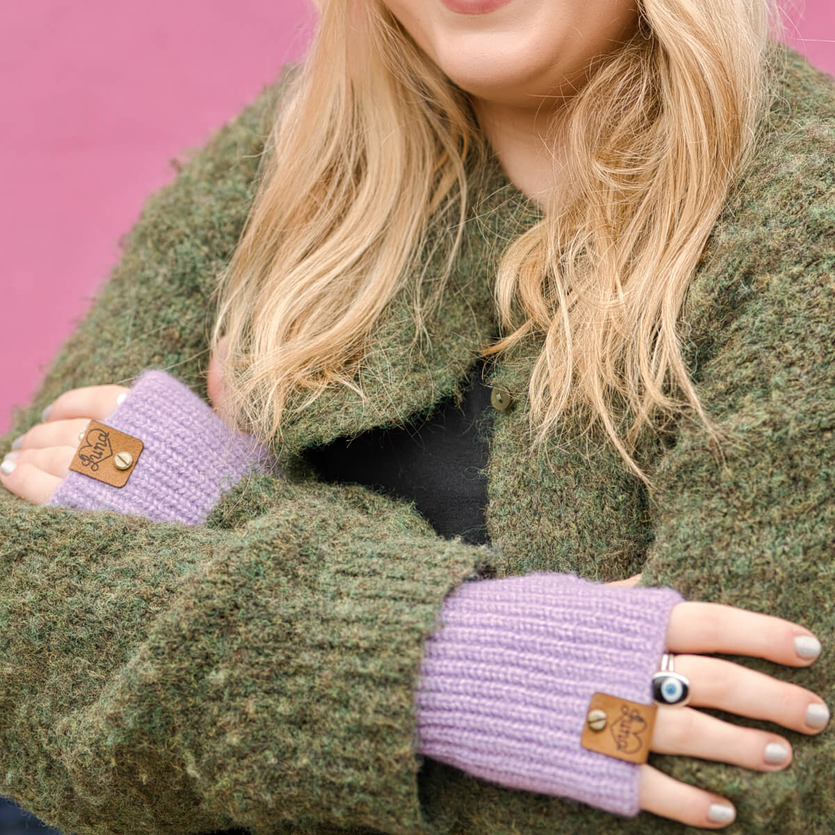 Bright Lilac Hand Warmers with Tag