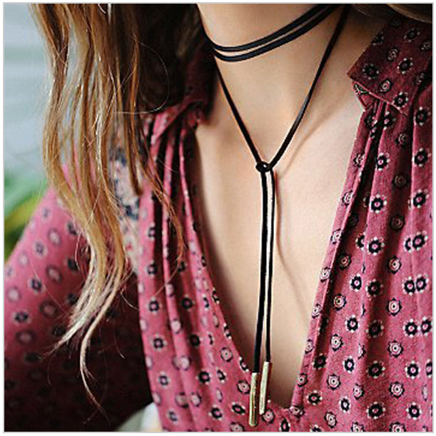 Long Leather Cord Choker