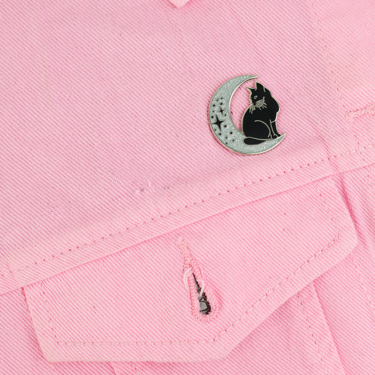 Cat on Glitter Moon Enamel Pin • Luna