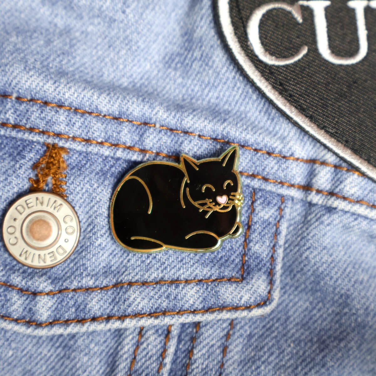 Cat Loaf Black Enamel Pin • Luna