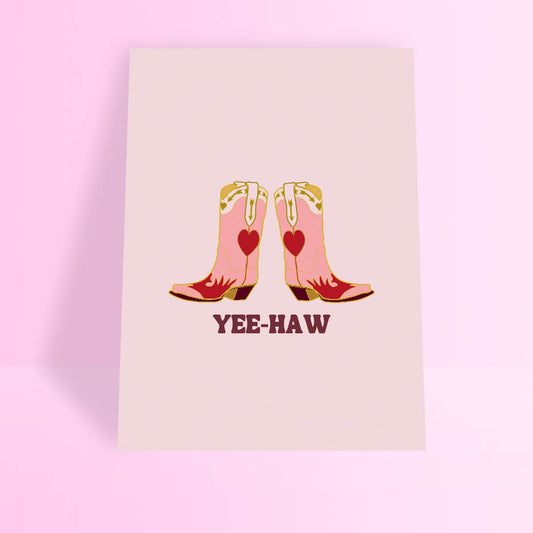 Yee Haw Cowboy Boots A4 Print