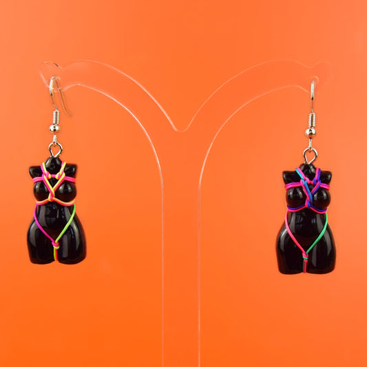 Black & Rainbow Shibari Earrings