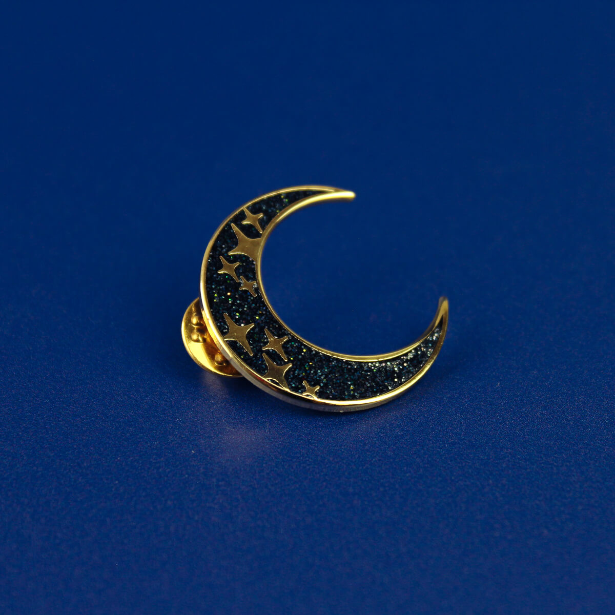 Black and Gold Glitter Moon Enamel Pin | Luna
