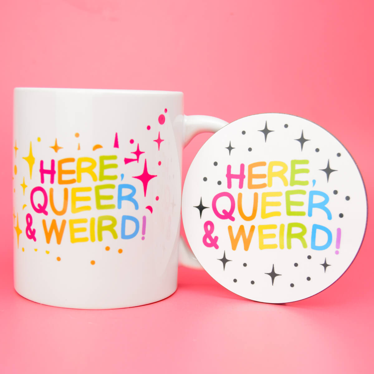 Here, Queer & Weird Mug