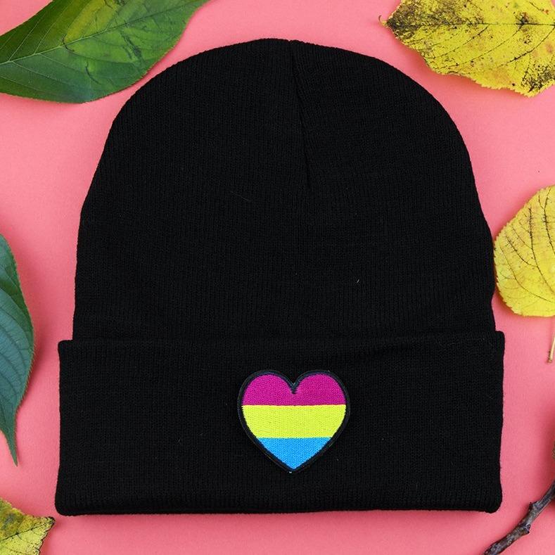 Pansexual Heart Patch Black Beanie