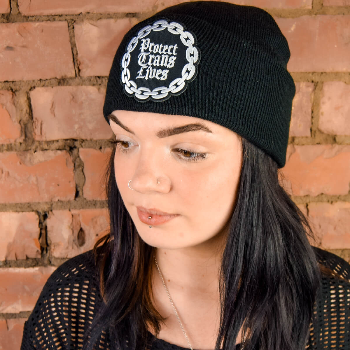 Protect Trans Lives Gothic Black Beanie