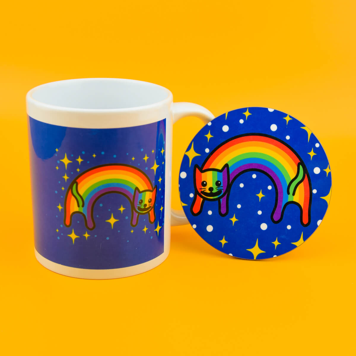 Rainbow Cat Mug & Coaster - Luna